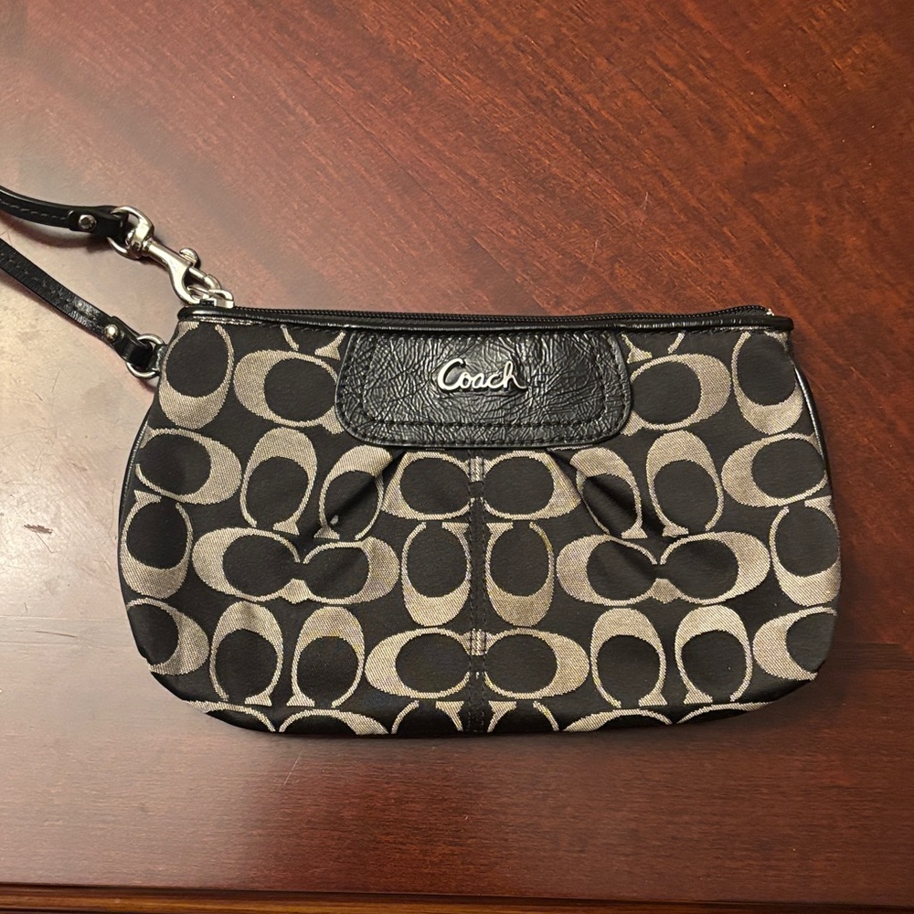Coach Signature Black and Gray Wristlet